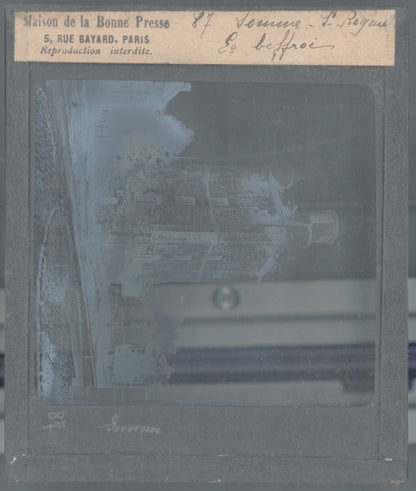 Beffroi de Saint-Riquier, Somme, photo ancienne plaque verre, positif 8,5x10 cm