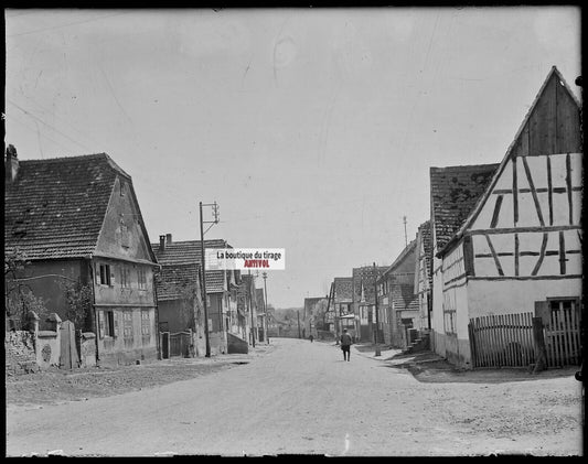 Plaque verre photo ancienne négatif noir et blanc 13x18 cm village Durrenbach