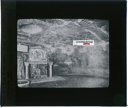 Rome, prison Mamertine, photo plaque verre, noir & blanc, positif 8,5x10 cm