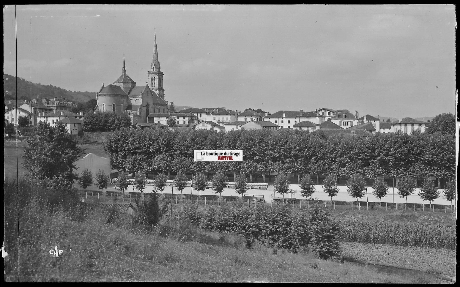 Plaque verre, photo négatif noir & blanc 9x14 cm, Hasparren, Pays Basque, France