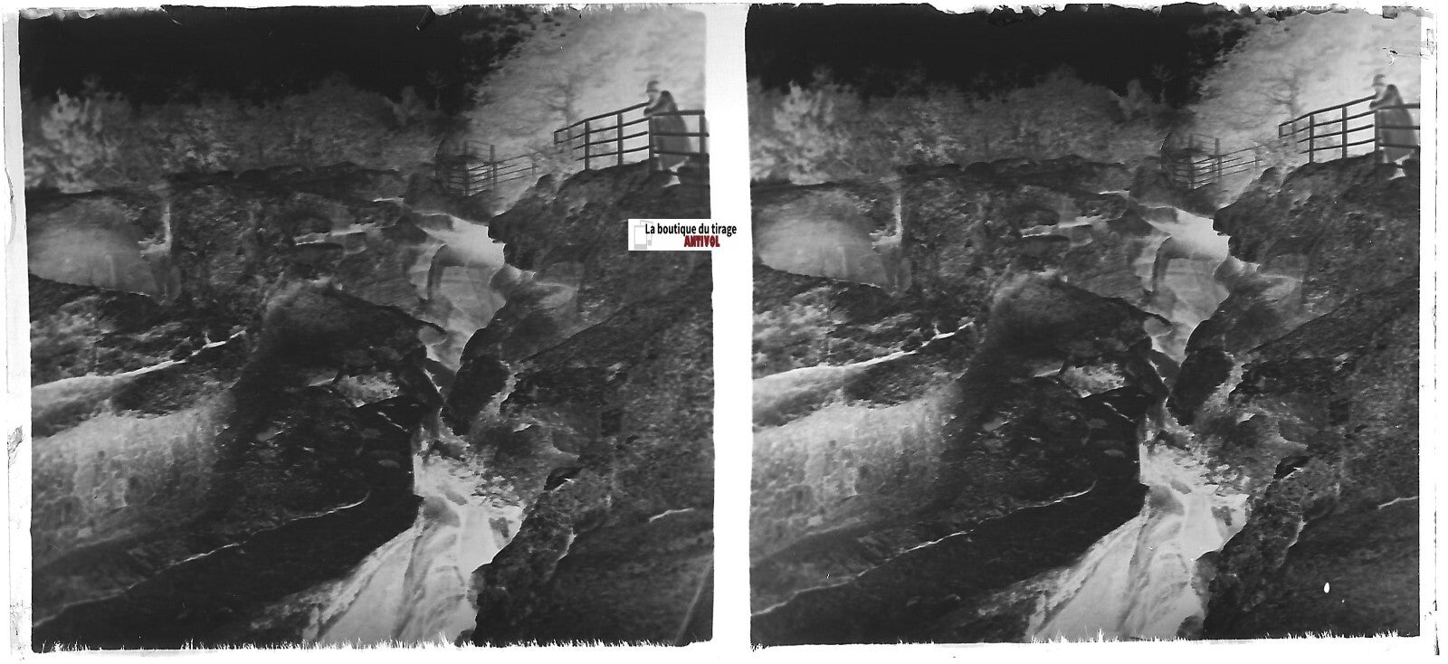 Gorges du Fier, rochers, Plaque verre photo stéréo négatif noir & blanc 6x13 cm