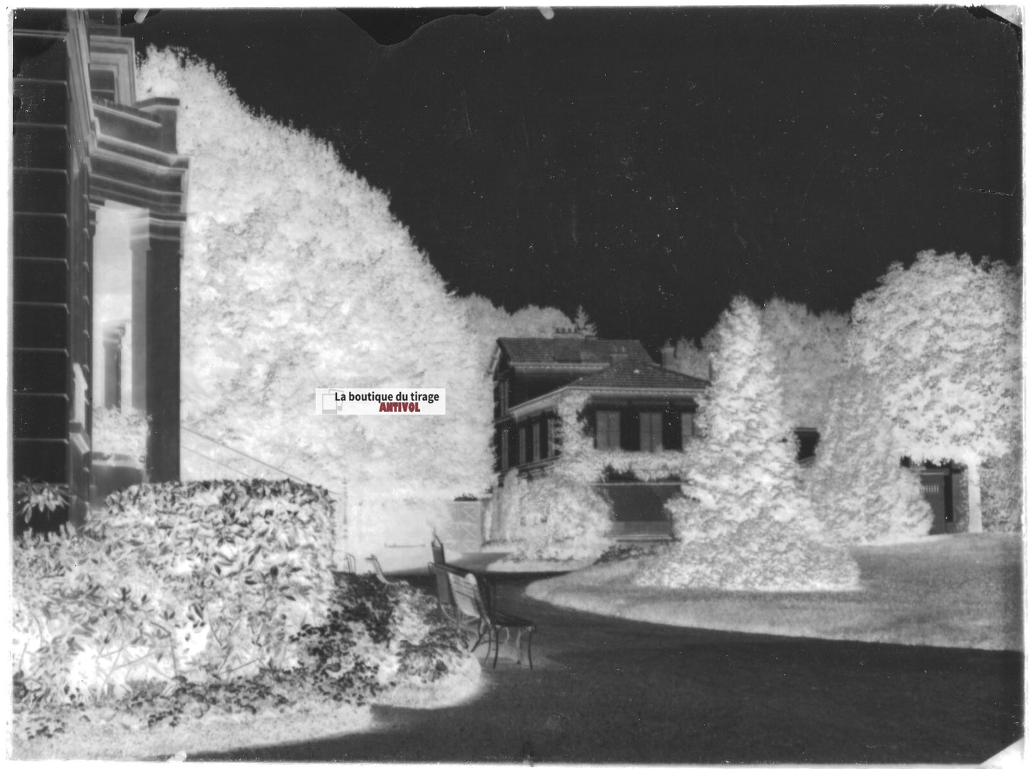 Plaque verre photo ancienne négatif noir et blanc 18x24 cm château Bailly France