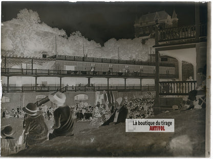 Le Bain du Port-Vieux, Biarritz, plaque verre photo ancienne, négatif 9x12 cm