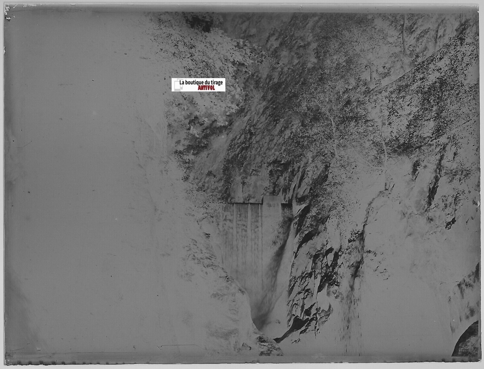 Cascade, Amélie-les-Bains, Plaque verre photo, négatif noir & blanc 9x12 cm