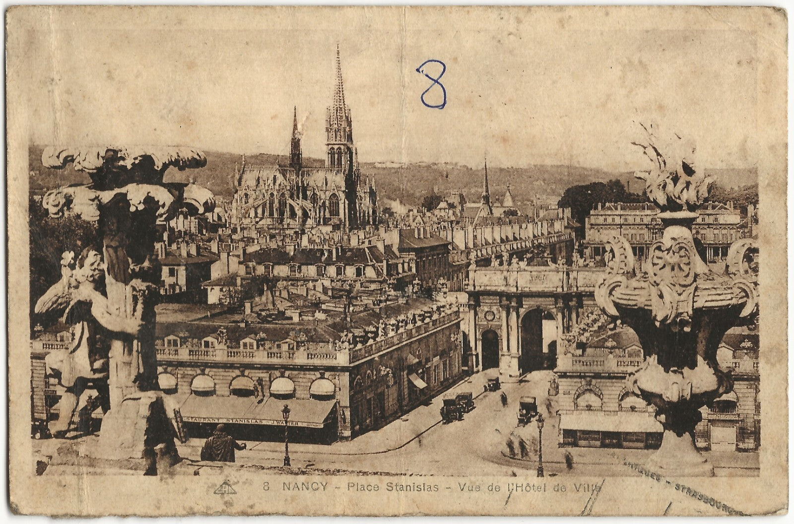 Plaque verre photo vintage, négatif noir & blanc 9x14 cm, place Stanislas Nancy