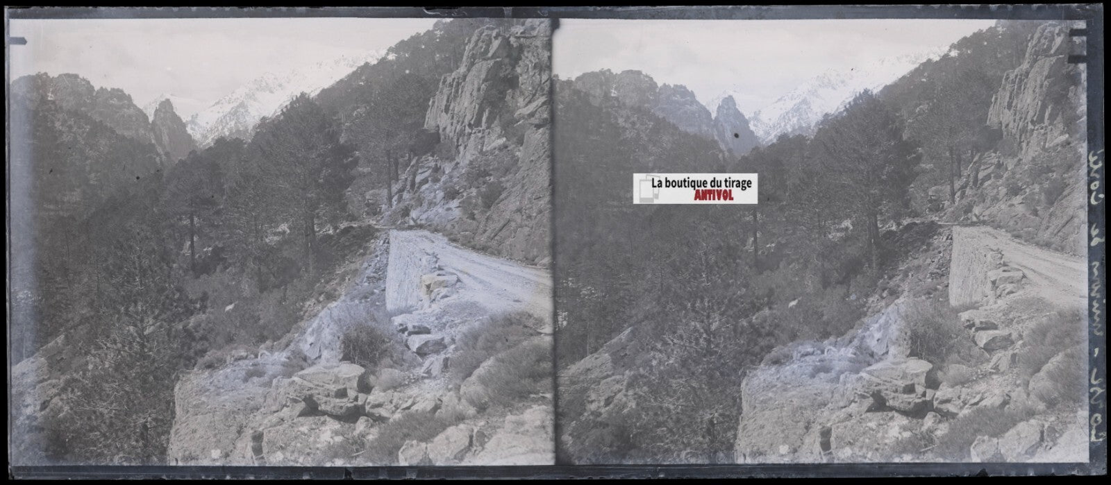 Montagne, route, paysage, photo ancienne plaque verre, négatif 8x18 cm
