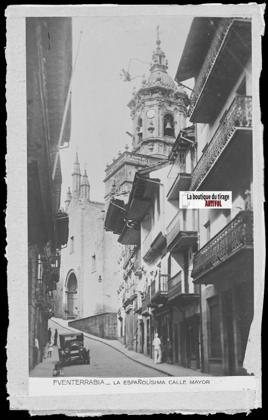 Plaque verre photo vintage négatif noir & blanc 9x14 cm Fuenterrabia, voiture