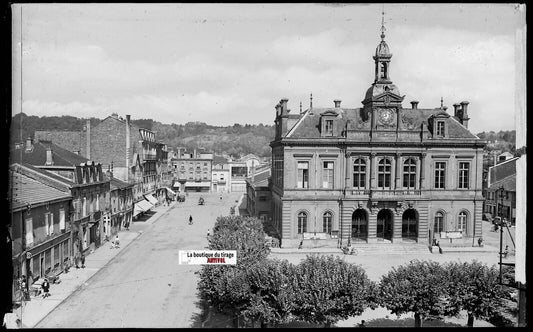 Plaque verre photo négatif noir & blanc 9x14 cm, Longuyon, Hôtel de Ville