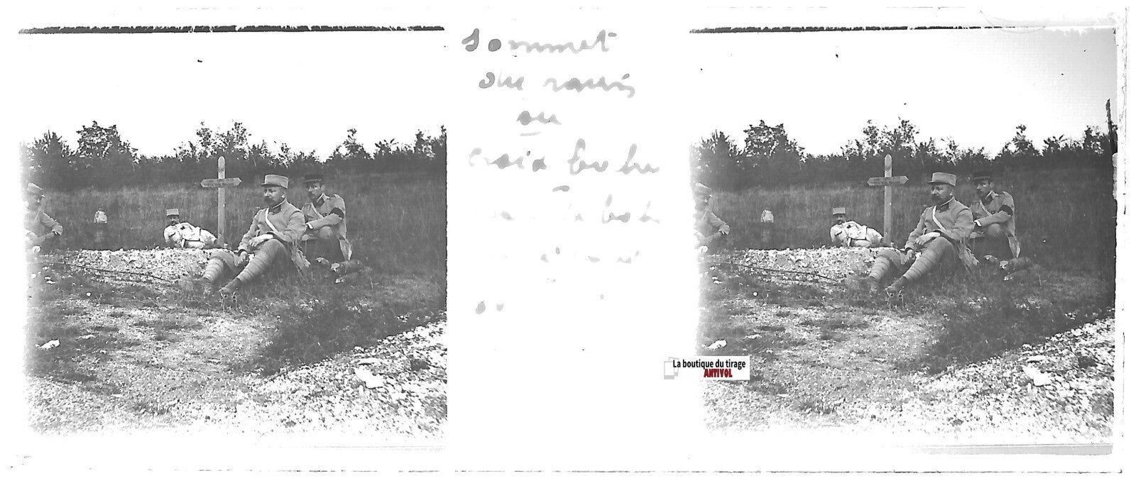 Ravin Sec, guerre, Plaque verre photo stéréo, positif noir & blanc 4,5x10,7 cm