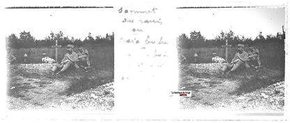 Ravin Sec, guerre, Plaque verre photo stéréo, positif noir & blanc 4,5x10,7 cm