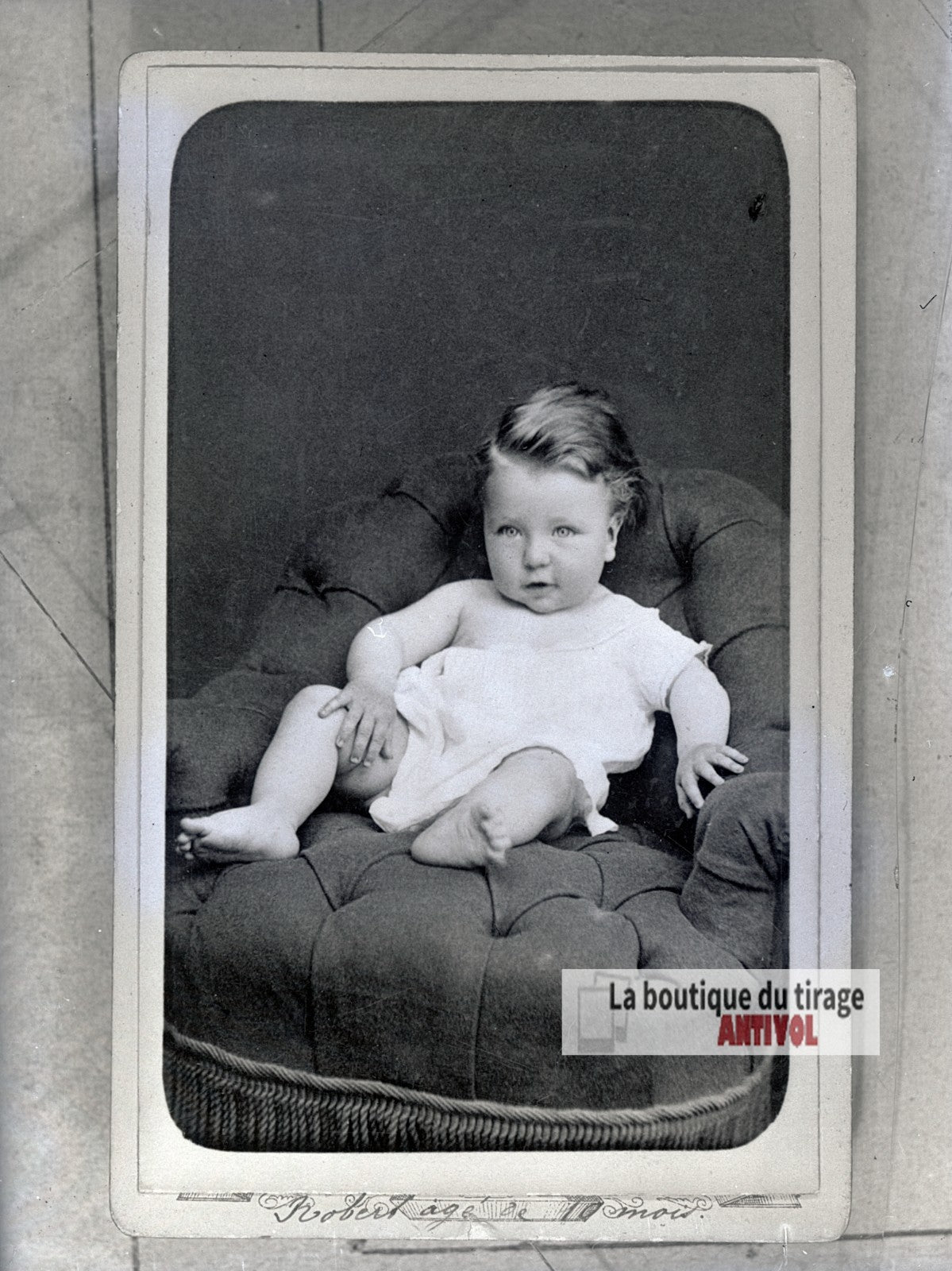 Portrait de bébé en studio, plaque verre photo ancienne, négatif 9x12 cm
