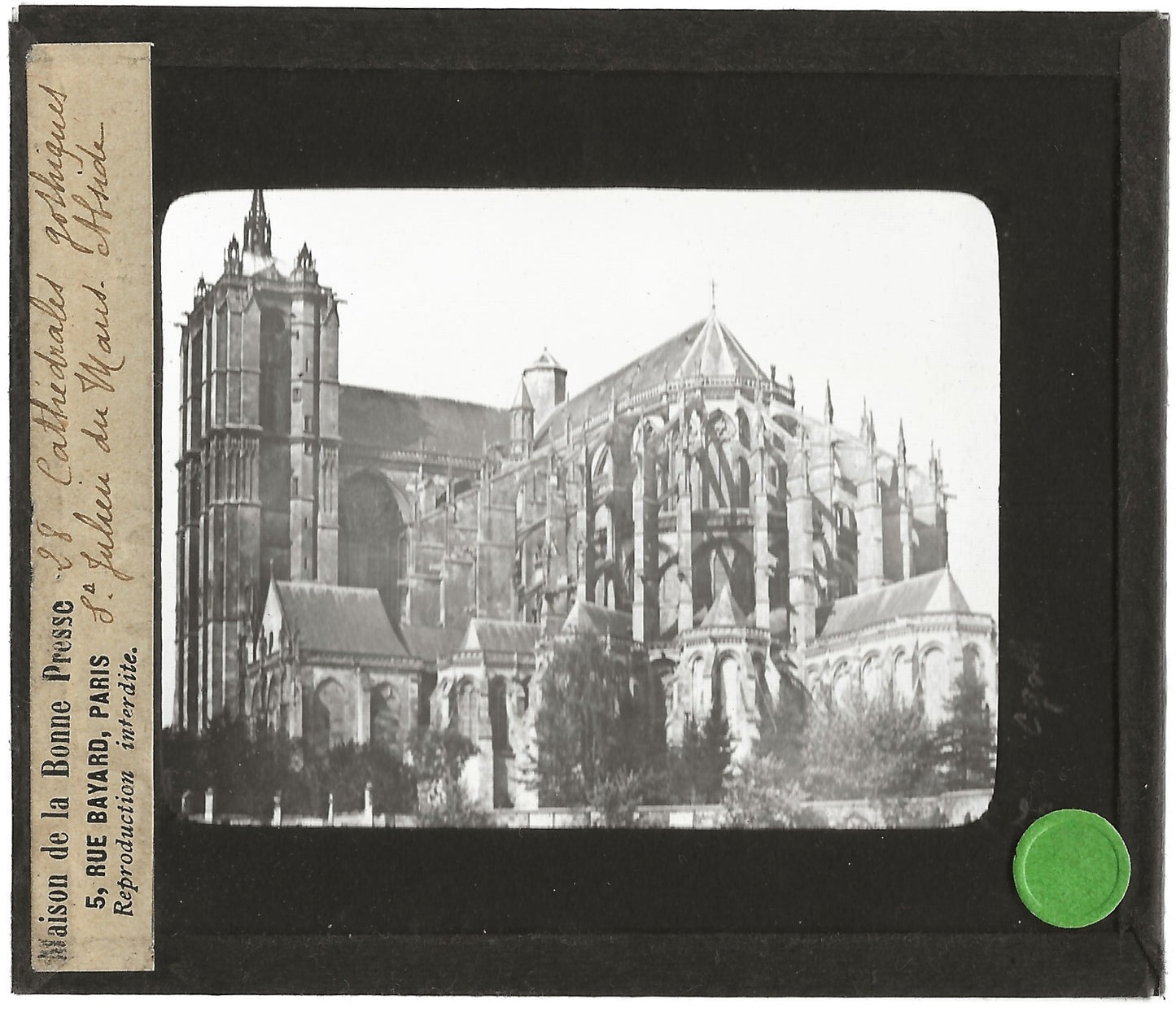 Cathédrale Saint Julien-Le Mans, photo plaque de verre, positif 8,5x10 cm