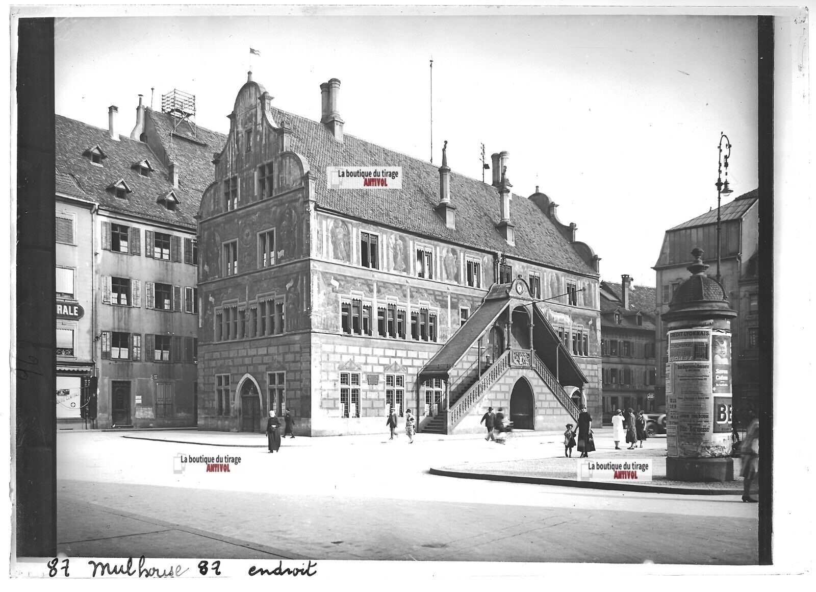 Plaque verre photo ancienne positif noir et blanc 13x18 cm Mulhouse personnages