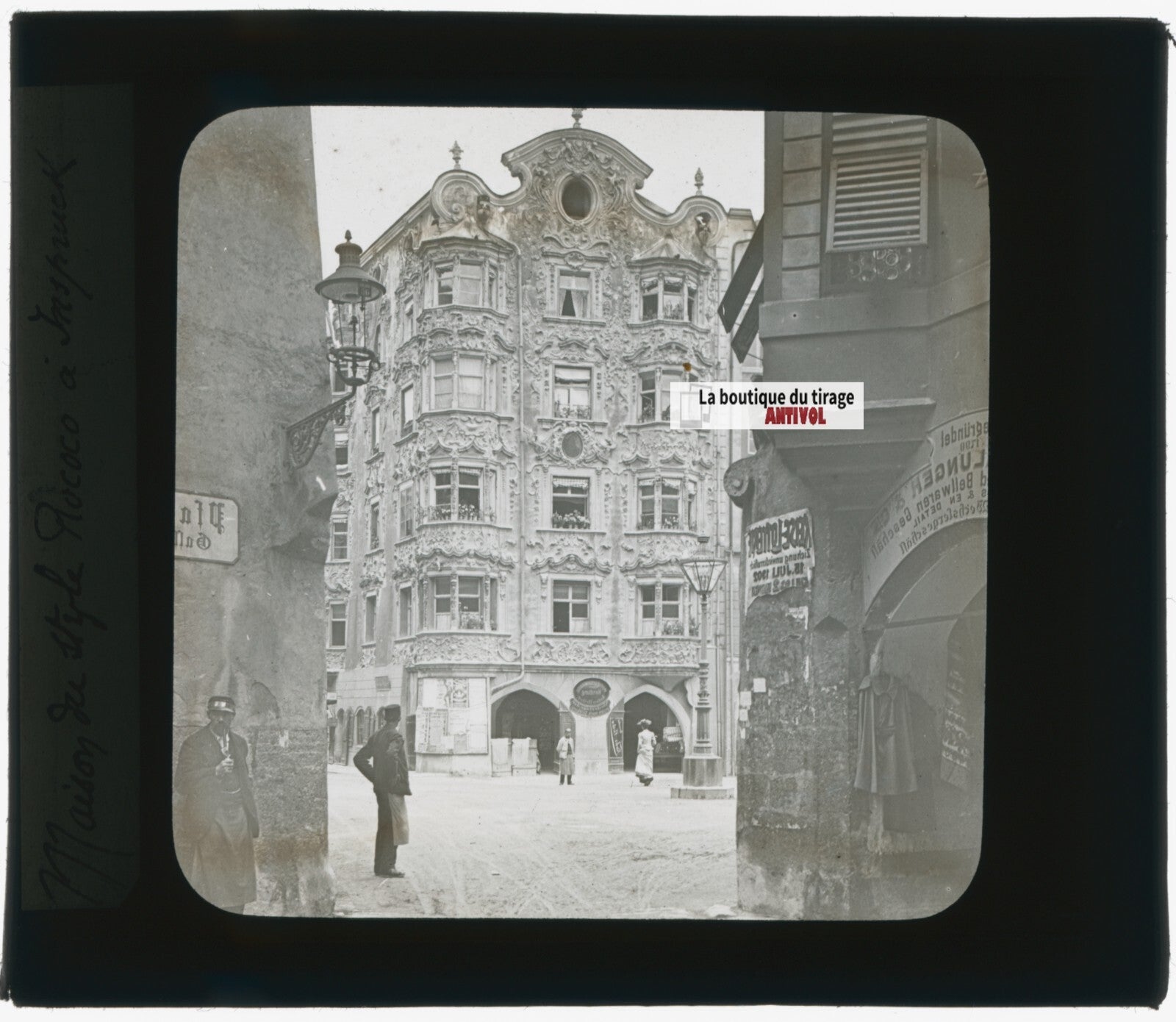 Maison Helbling, Innsbruck, photo plaque verre, noir & blanc, positif 8,5x10 cm