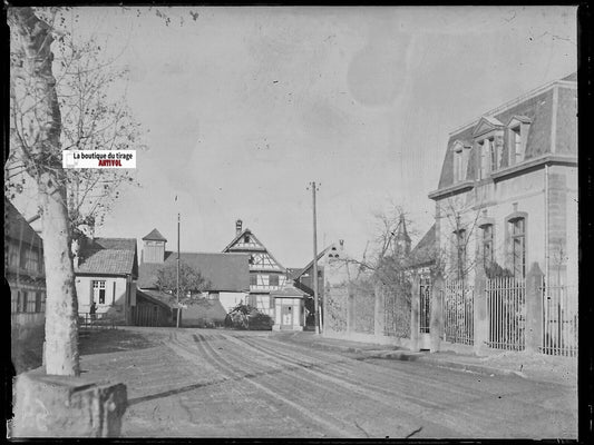 Hindisheim, Alsace, Plaque verre photo ancienne, négatif noir & blanc 9x12 cm