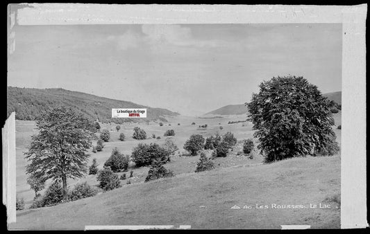 Plaque verre photo ancienne, négatif noir & blanc 9x14 cm, Les Rousses, le lac