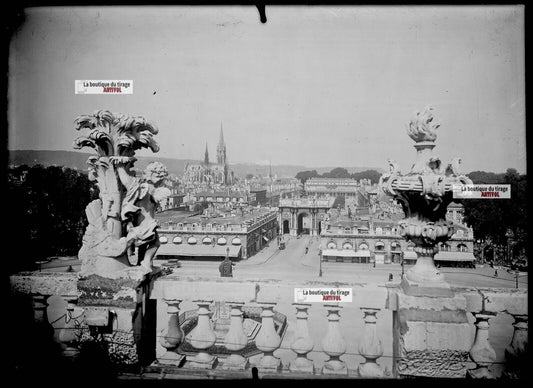 Plaque verre photo ancienne négatif noir et blanc 13x18cm Nancy place Stanislas