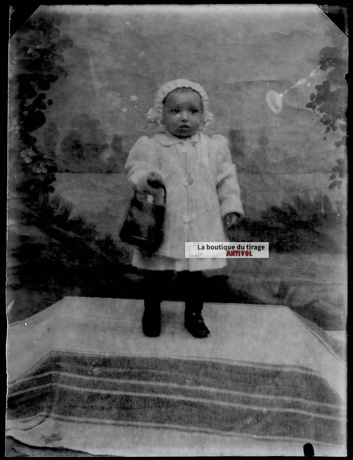 Plaque verre photo ancienne négatif noir et blanc 9x12 cm bébé vintage France 