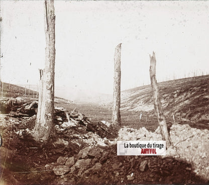 Bezonvaux, Fond des Rousses, plaque verre stéréo, photo ancienne 4,5x10,7 cm