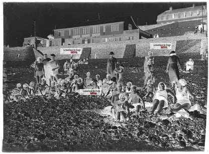 Plaque verre photo ancienne négatif noir et blanc 13x18 cm plage de Puys Dieppe