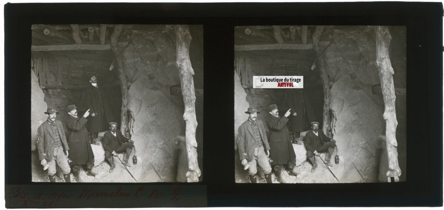 Hommes, Bir el Afou, Tunisie, plaque verre stéréoscopique, positif 7x15 cm