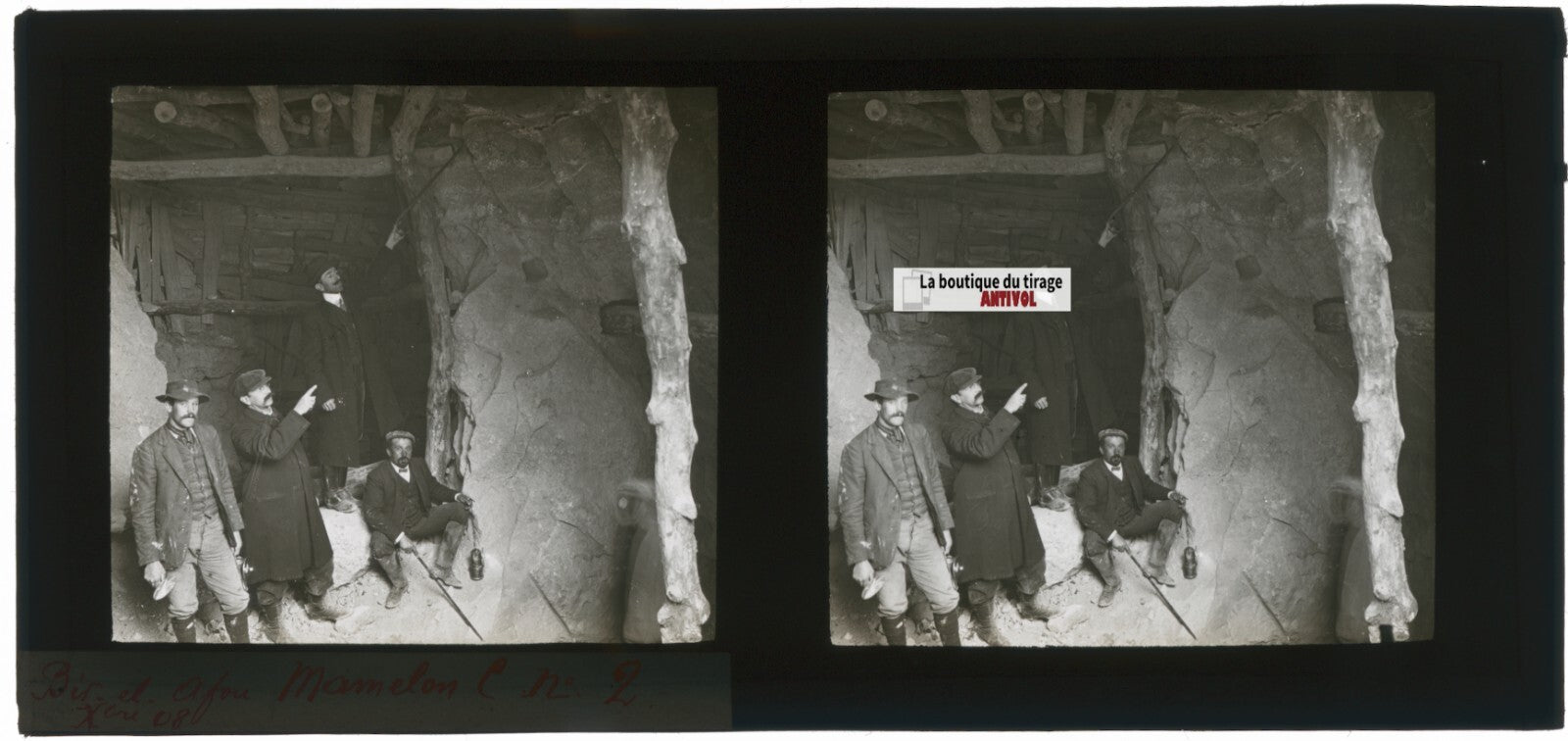 Hommes, Bir el Afou, Tunisie, plaque verre stéréoscopique, positif 7x15 cm