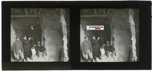 Hommes, Bir el Afou, Tunisie, plaque verre stéréoscopique, positif 7x15 cm