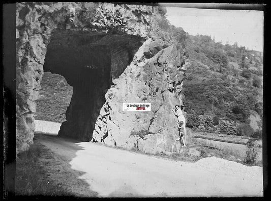 Rocher, paysage, Plaque verre photo ancienne, négatif noir & blanc 6x9 cm