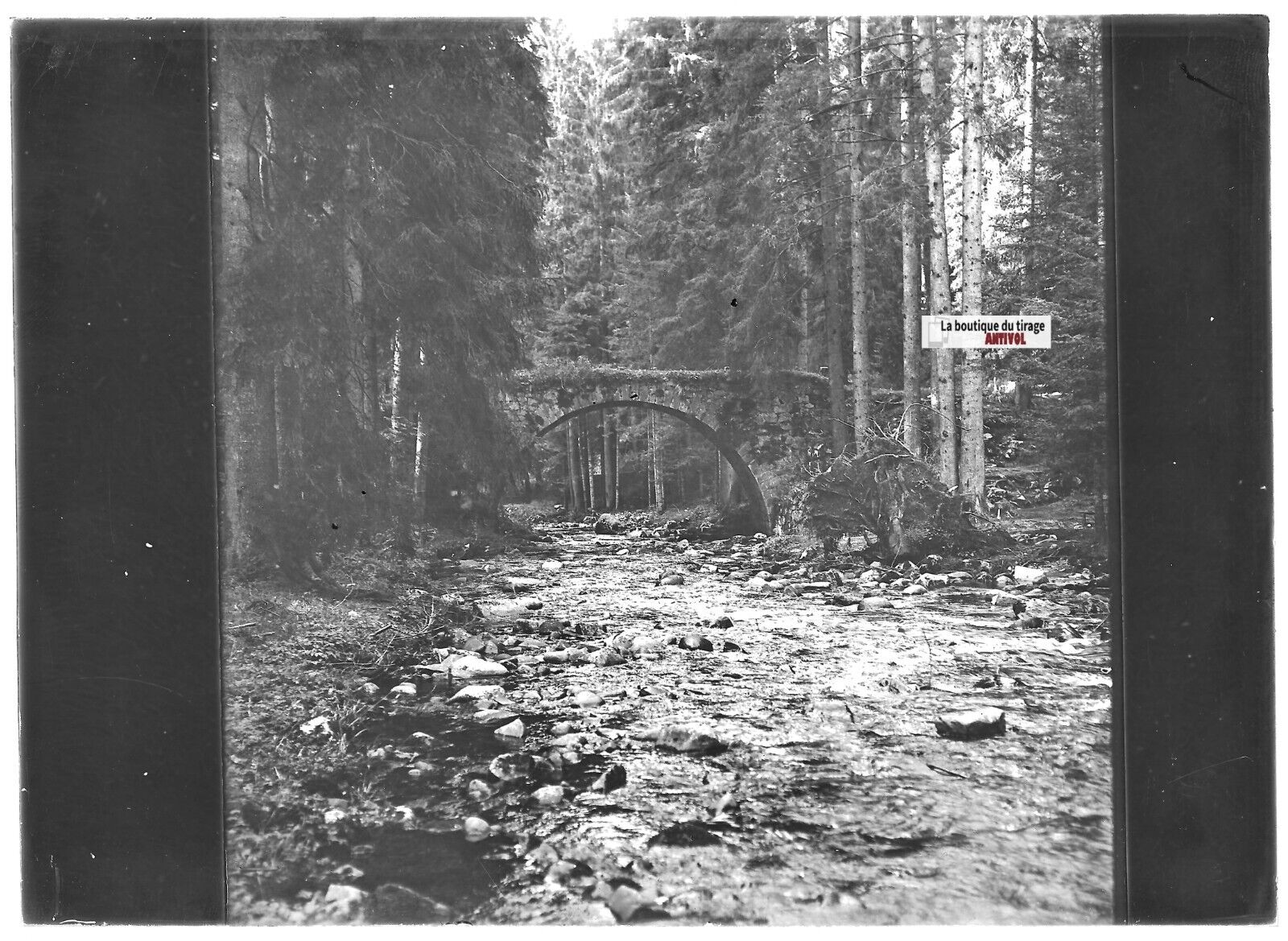 Plaque verre photo ancienne positif noir & blanc 13x18 cm Gérardmer pont Fées