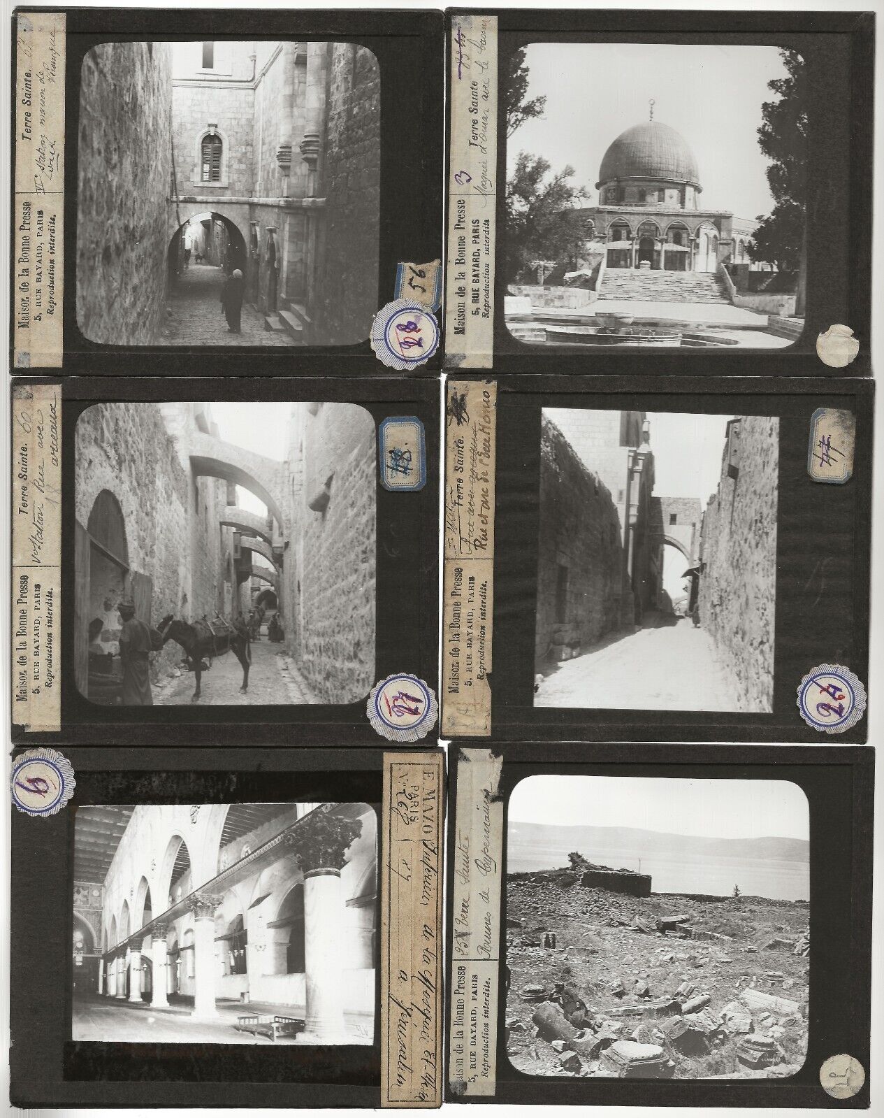 Palestine Jérusalem voyage, photos plaques de verre, lot 10 positifs 8,5x10 cm