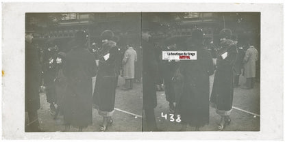 Scène de vie, Longchamp, Paris, plaque verre stéréoscopique, positif 8,5x17 cm