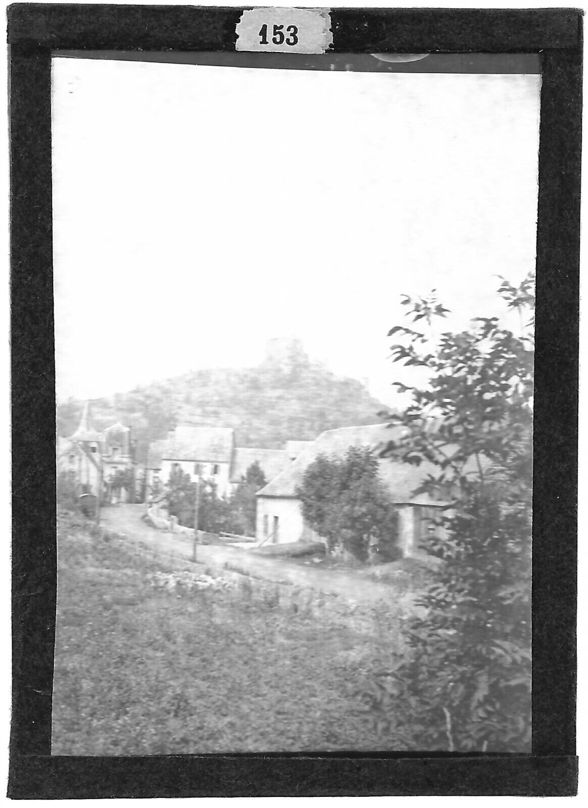 Plaque verre photo ancienne positif noir et blanc 6x9 cm Cévennes architecture 