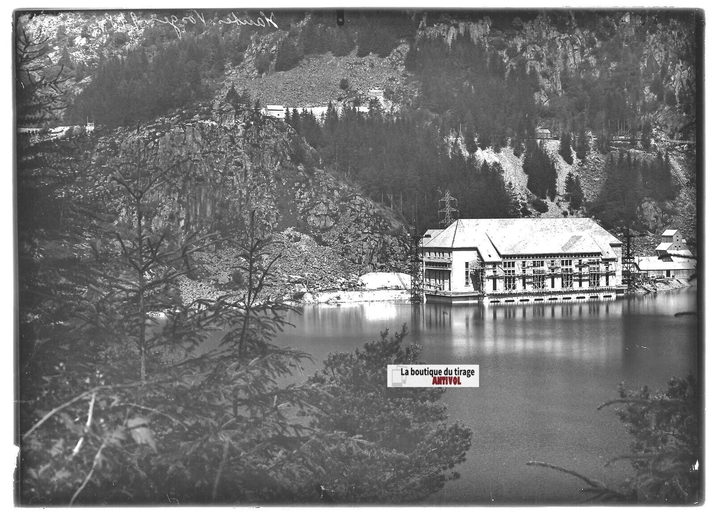 Plaque verre photo ancienne positif noir & blanc 13x18 cm Vosges Orbey Lac Noir