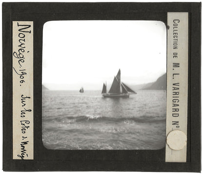 Bateaux, paysages, Norvège, photo ancienne plaque de verre, positif 8,5x10 cm