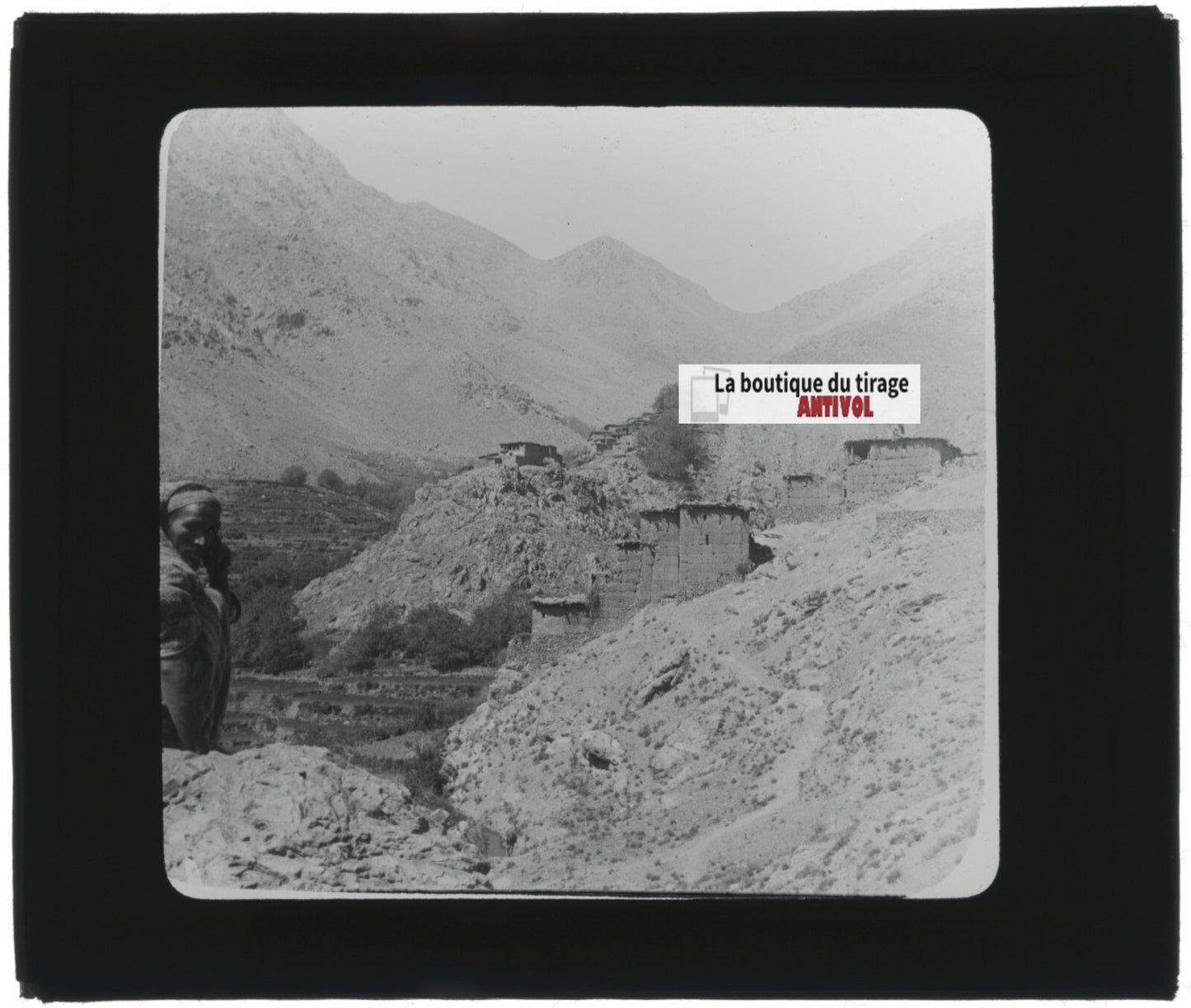 Village, Montagne, Maroc, photo ancienne plaque verre, positif 8,5x10 cm