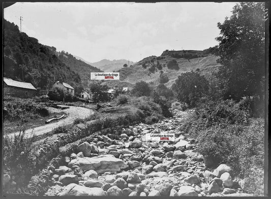 Plaque verre photo ancienne négatif noir et blanc 13x18 cm Bielle rivière France