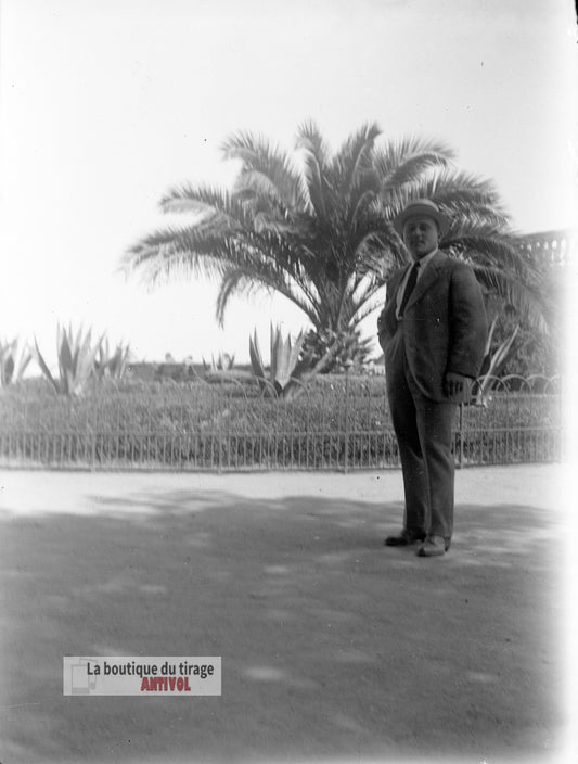 Homme, costume, Oran, Algérie, plaque verre, photo ancienne, négatif 9x12 cm