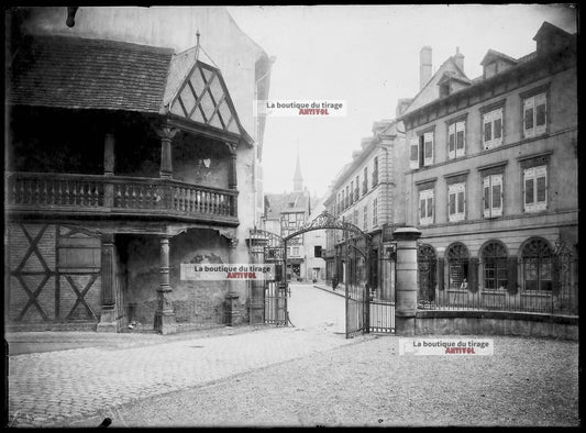 Plaque verre photo ancienne négatif noir et blanc 13x18 cm Colmar rue des Juifs