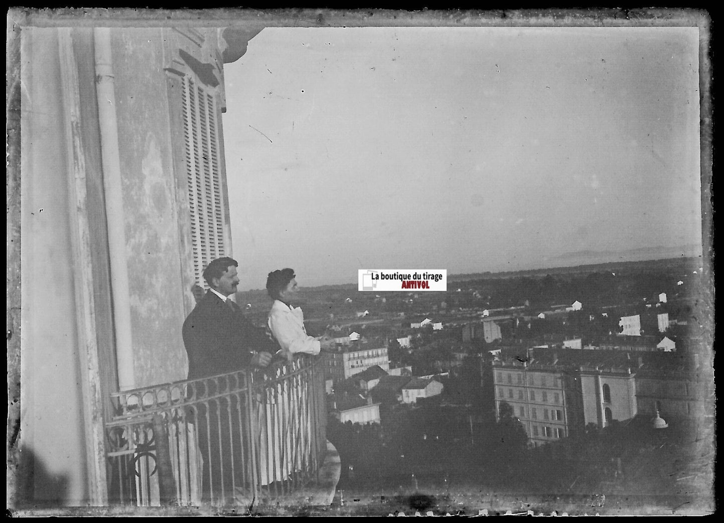 Personnages, Plaque verre photo ancienne, négatif noir & blanc 6x9 cm France