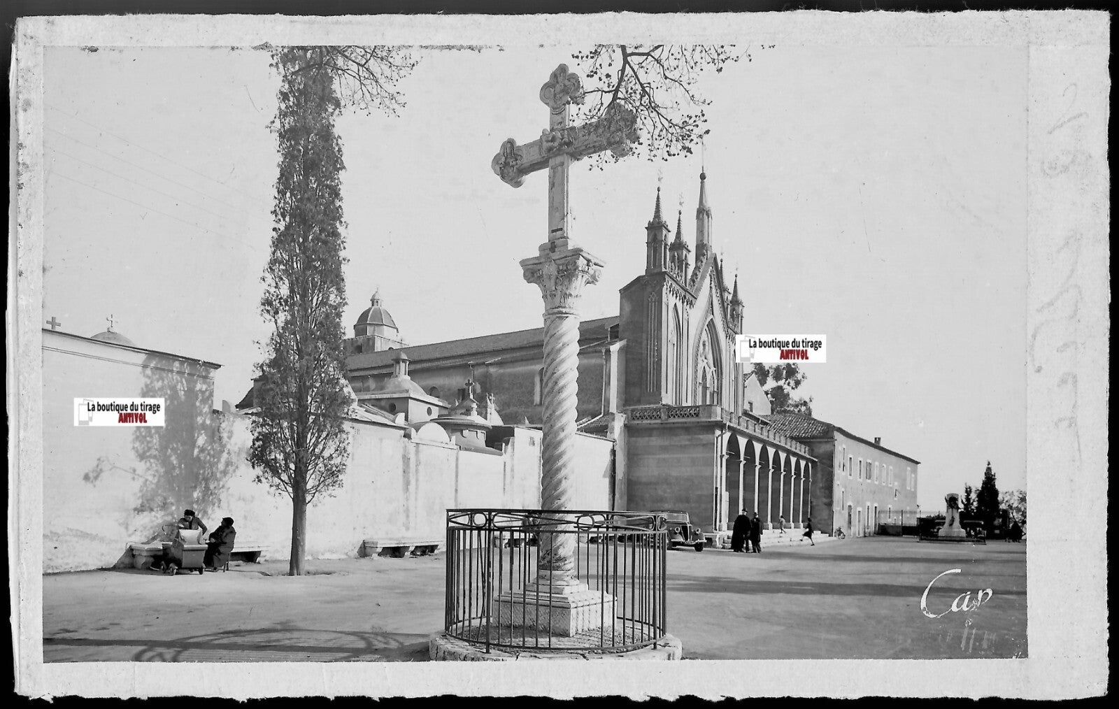 Plaque verre photo négatif noir et blanc 9x14 cm Nice, monastère de Cimiez