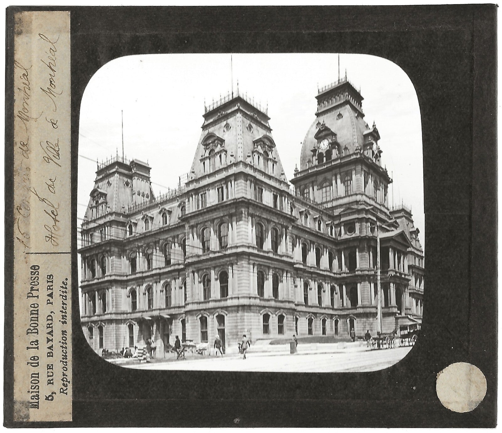 Hôtel de ville Montréal, Canada, photo ancienne plaque verre, positif 8,5x10 cm