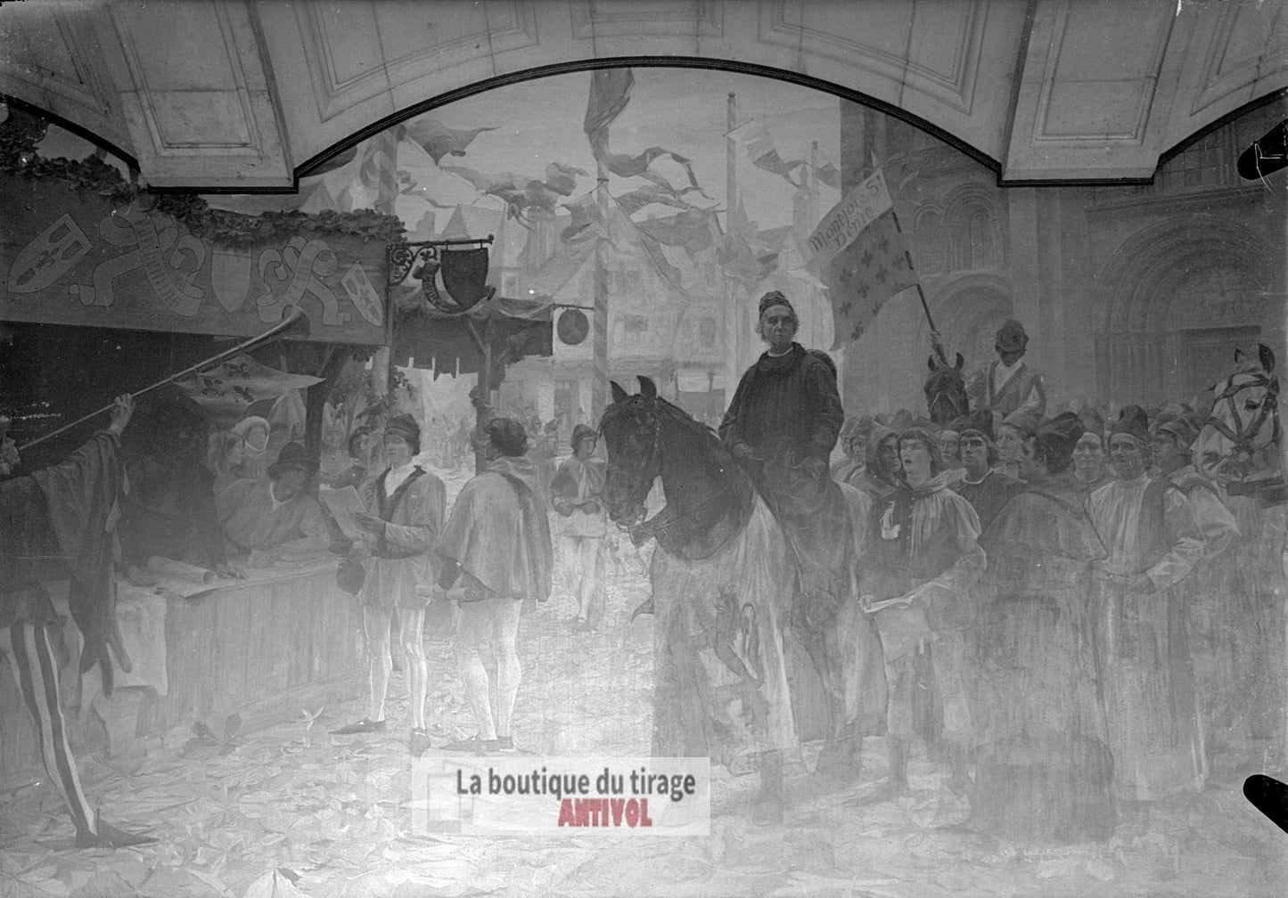 Fresque de la Sorbonne, Paris, plaque verre, photo ancienne, négatif 9x12 cm