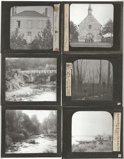 Campagne, voyage France, photos plaques de verre, lot 10 positifs 8,5x10 cm