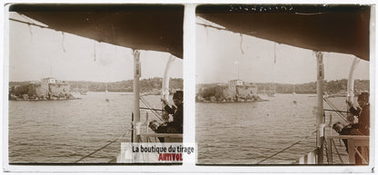 Bateau, Mer Méditerranée, plaque de verre, photo ancienne stéréo 6x13 cm