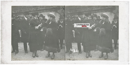 Scène de vie, Longchamp, Paris, plaque verre stéréoscopique, positif 8,5x17 cm