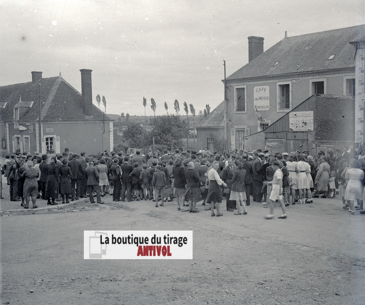 Fête de village, France, plaque verre, photo ancienne, négatif N&B 6x13 cm