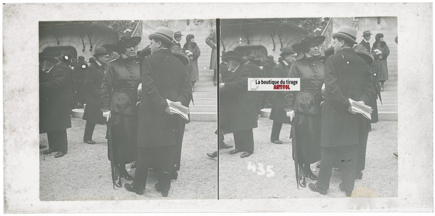 Scène de vie, Longchamp, Paris, plaque verre stéréoscopique, positif 8,5x17 cm