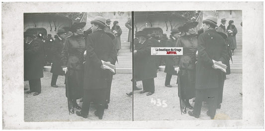 Scène de vie, Longchamp, Paris, plaque verre stéréoscopique, positif 8,5x17 cm