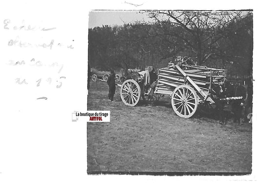 Canon de 105, guerre WW1, Plaque verre stéréo, positif noir & blanc 4,5x10,7 cm