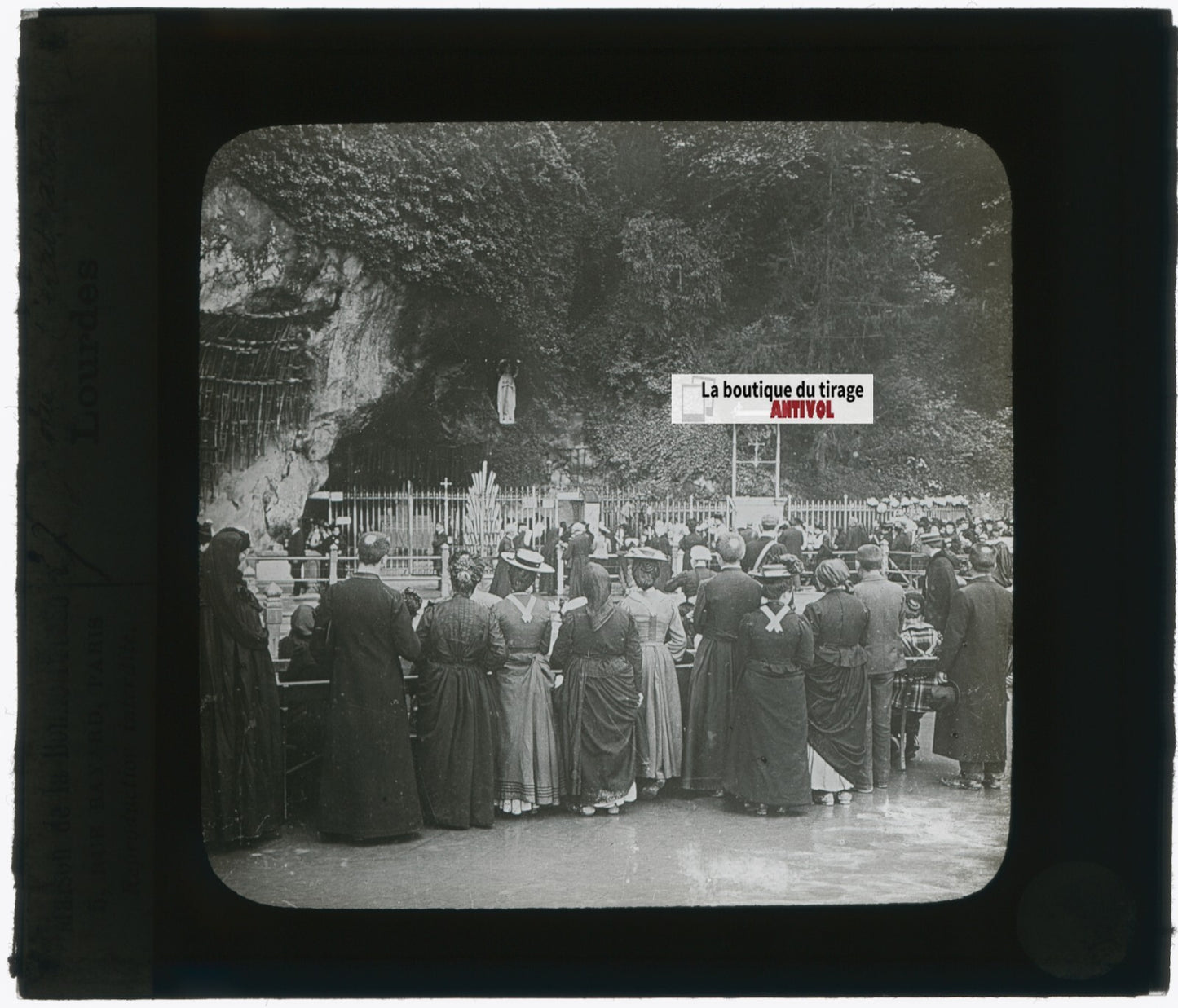 Grotte Massabielle Lourdes, photo plaque verre, noir & blanc, positif 8,5x10 cm